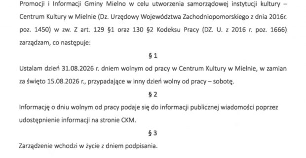 31 sierpnia Centrum Kultury w Mielnie będzie nieczynne.